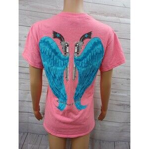 Country Life Outfitters Pink & Blue Wings Guns Revolvers T Shirt Size Small